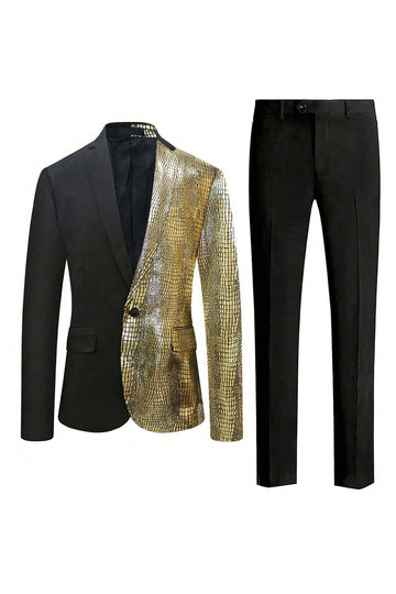 Sparkly Black Golden 2 stykker One Button Notched Revers Mænds Fest Suit